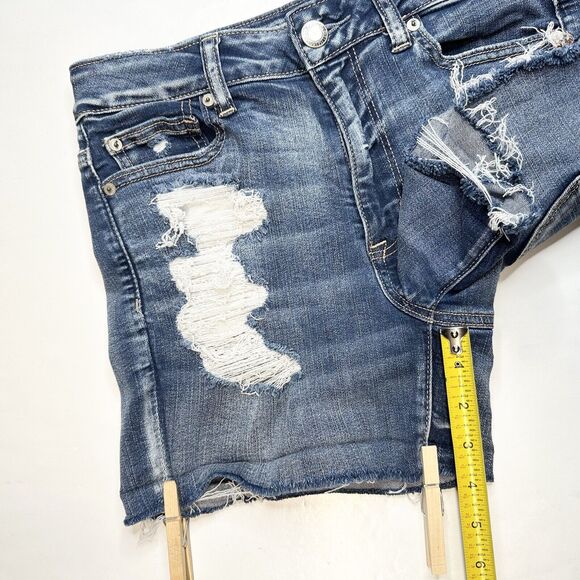 American Eagle Hi-Rise Shortie 8 Next Level Stretch Denim Jean Distressed EUC - Picture 6 of 9